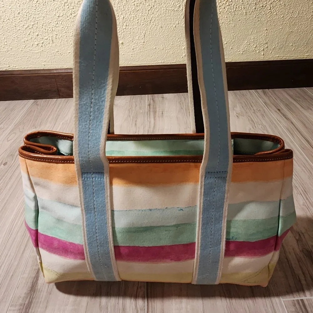 Coach Hampton Watercolors Striped Satchel Tote Bag Purse - Picture 4 of 13